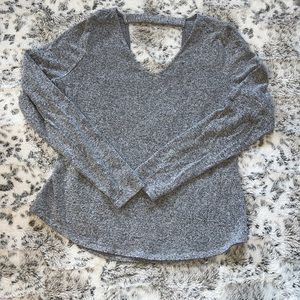 White House black market gray long sleeve back deep V neck